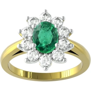 By Request 18ct Yellow and White Gold Emerald And Diamond Cluster Ring - Ring Size F.5